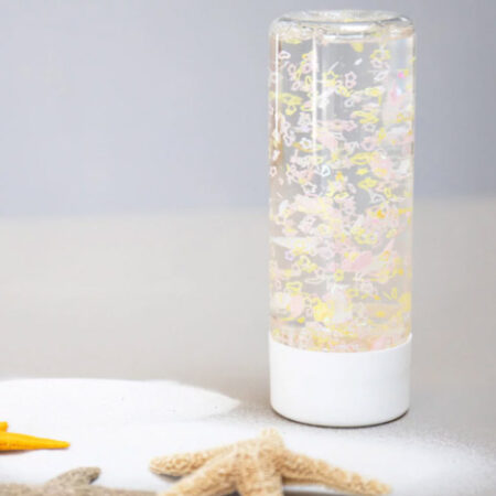 bouteille sensorielle coquillages jaunes