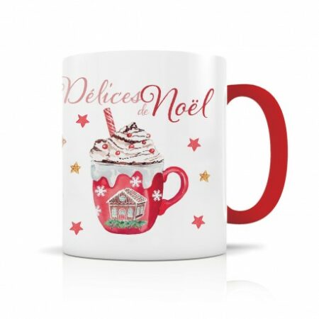 Mug céramique 350ml (int/anse rouge) - Délices de Noël
