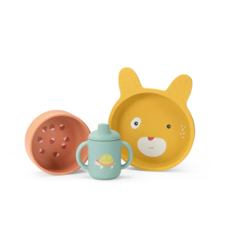 Set vaisselle silicone - Trois petits lapins